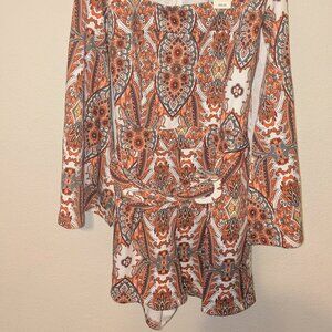 Shorts Romper with long bell sleeves- New with Tags